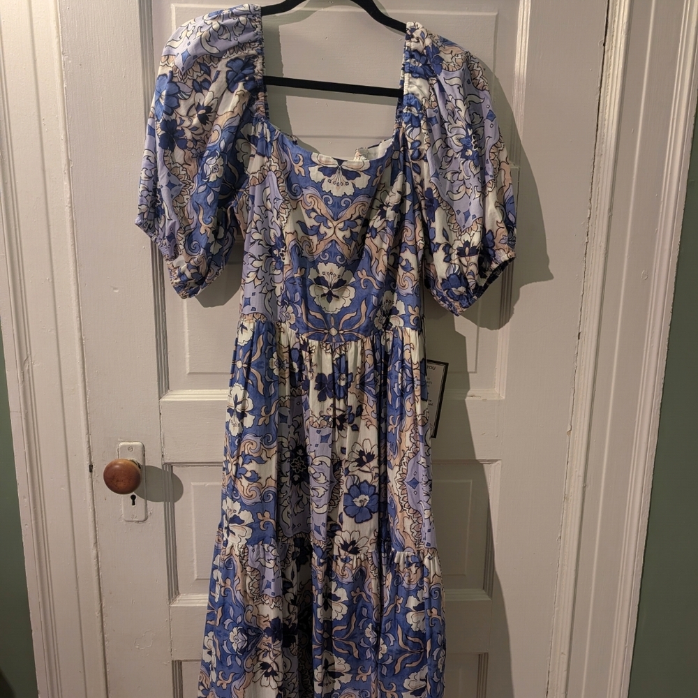 Vince Camuto Blue and White Floral Midi Dress